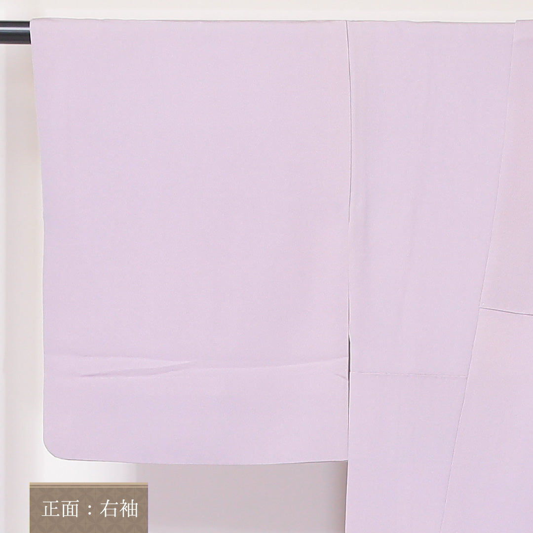 色留袖 袷 身丈156cm 裄65cm 正絹 三つ紋 切嵌め 吉祥文様 花喰い鳥 蘇州刺繡 丸に剣片喰 紫系 Aランク 1211-00153