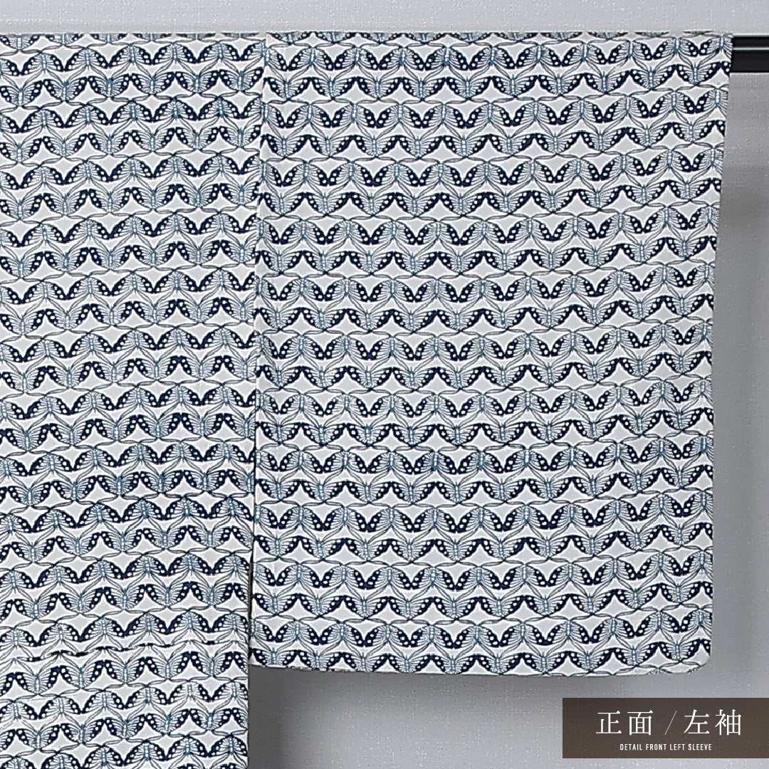 小紋 身丈149cm 裄丈62cm Sランク XS 正絹 単衣 広衿 蝶 カジュアル グレー系 1215-12224