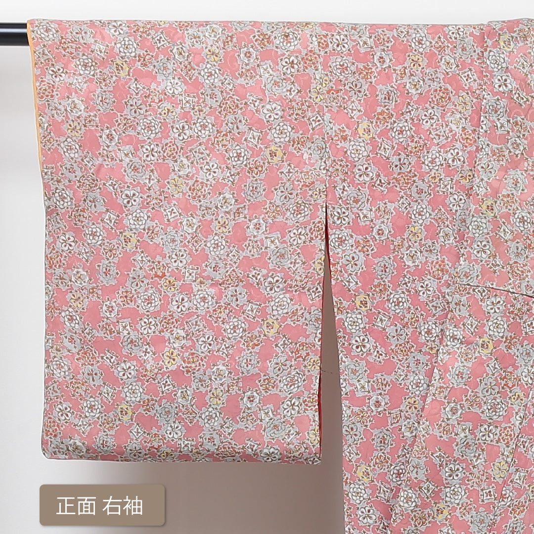 アンティーク 小紋 袷 身丈150cm 裄63cm ピンク系 正絹 Aランク 1215013263213