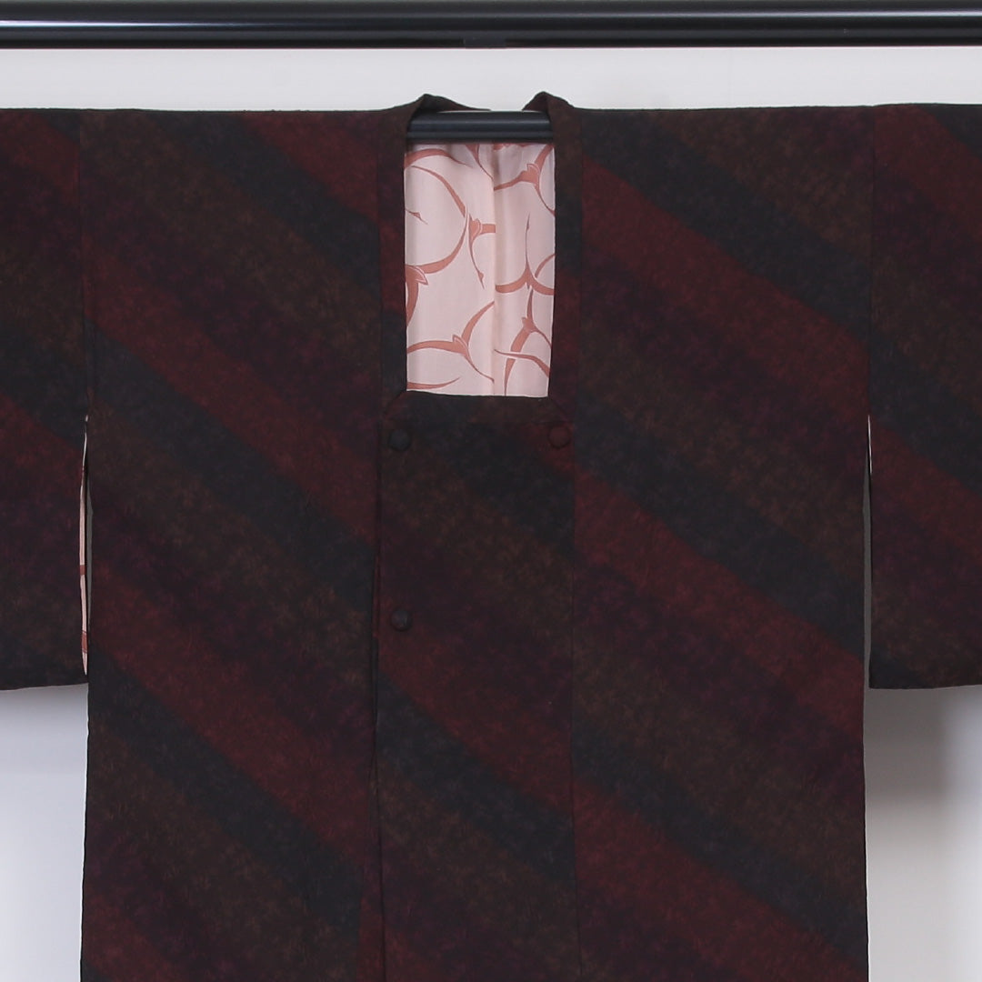 道行コート 身丈85cm 裄丈67.5cm 正絹 Sランク L 縞 ふくれ織 茶系 1217-00571