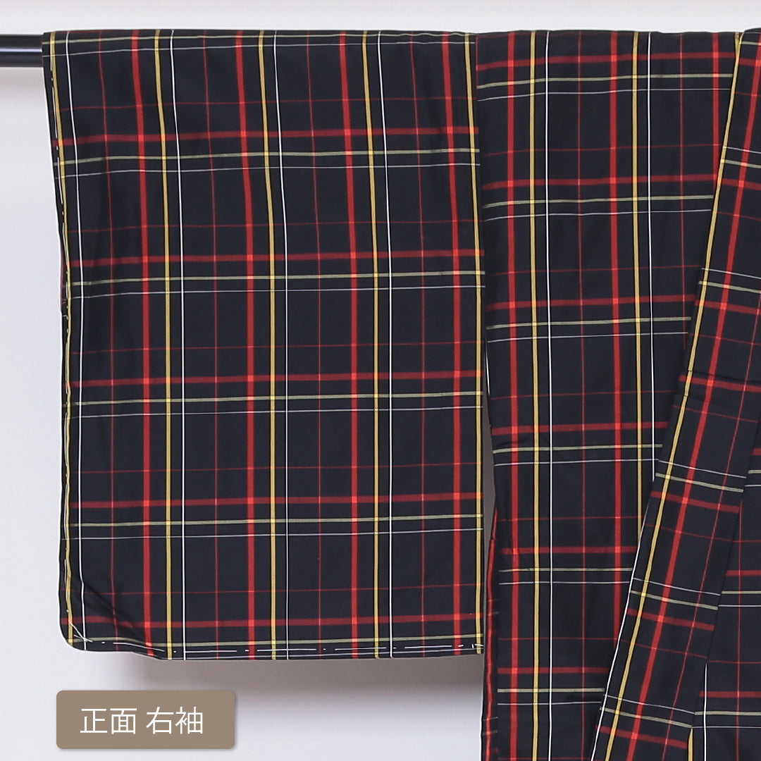 未使用品 アンサンブル 大島紬 袷 身丈157cm 裄丈64cm 正絹 Sランク インフォーマル バチ衿 Mサイズ 緯総絣 格子 紺系 RP 1223-03231
