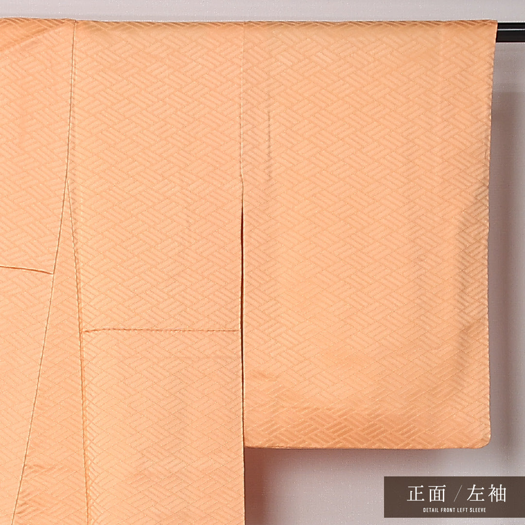 色無地 袷 身丈157cm 裄丈61cm 正絹 Sランク インフォーマル 広衿 Mサイズ 檜垣 朱系 RP 1219-12434