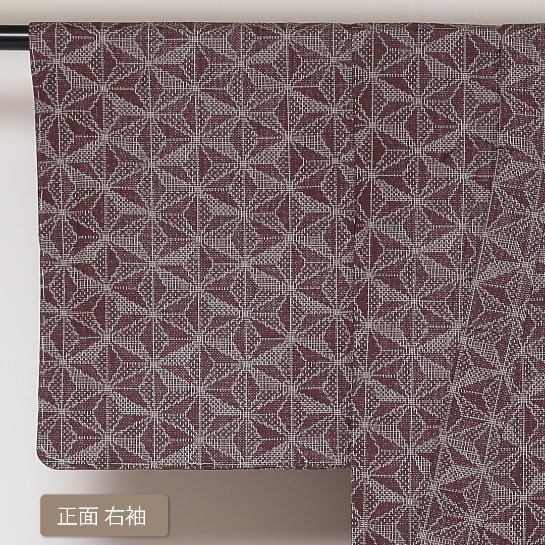 紬 袷 身丈152cm 裄63cm 正絹 赤系 Sランク 麻の葉 1216-00596-2212 1216-00596
