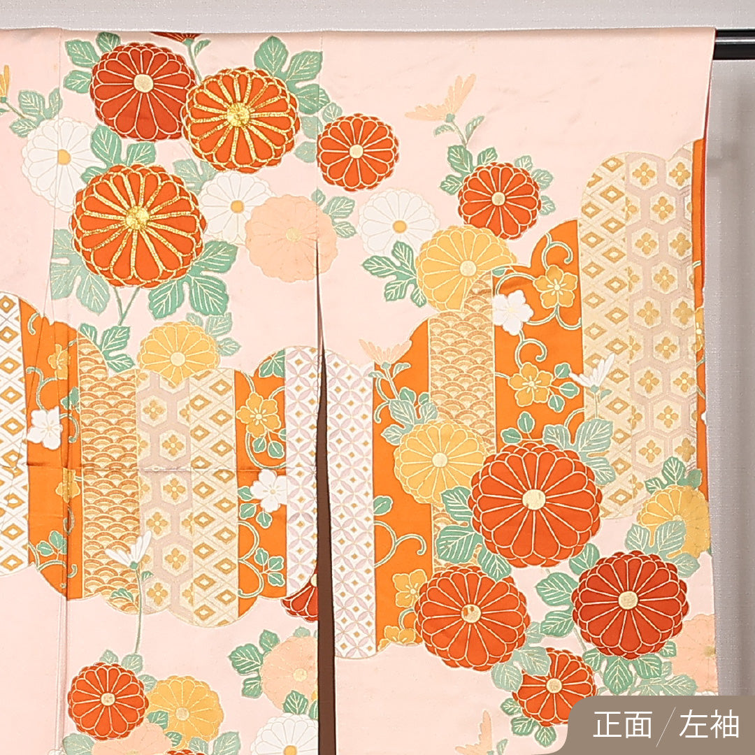 振袖 身丈160cm 裄丈64cm Cランク 正絹 袷 広衿 L 吉祥文様 フォーマル クリーム系 1213-F0520