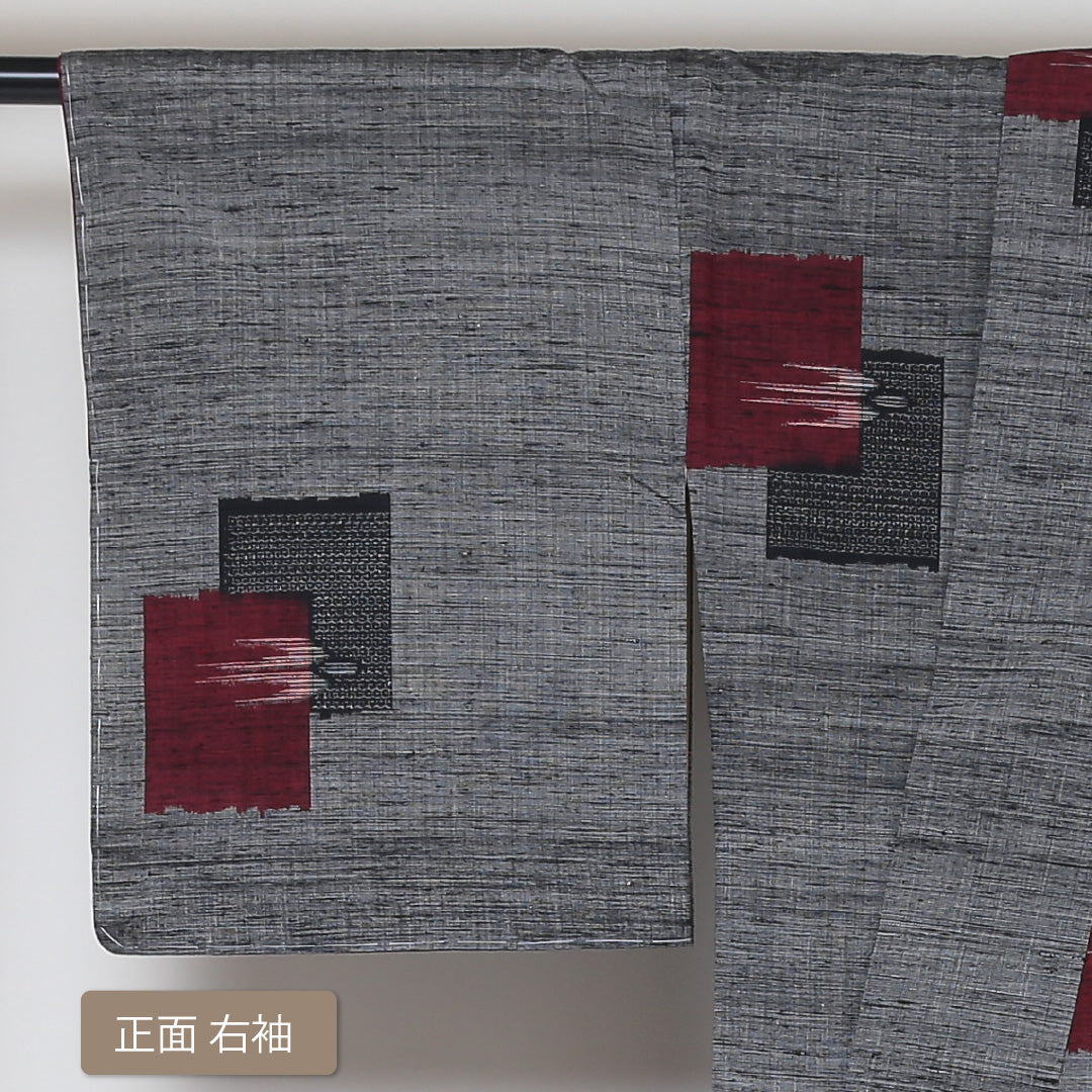 琉球絣の着物 袷 身丈165cm 裄丈64cm 正絹 Aランク カジュアル 広衿 XLサイズ しつけ糸 燕 グレー系 M4 1223-03051