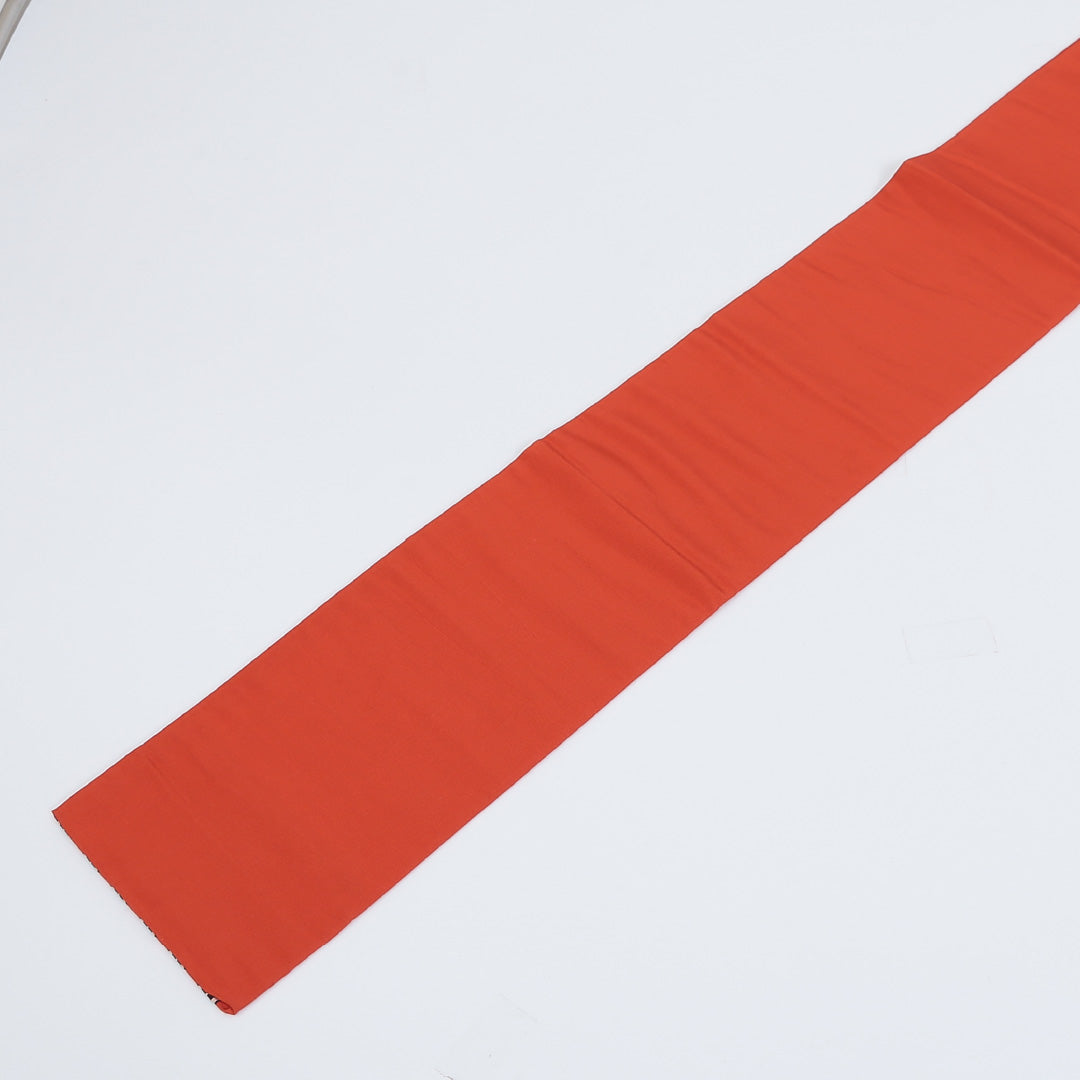 本場筑前 半幅帯 帯丈312cm 両子持縞 未使用品 正絹 小袋帯 全通 仕立て上がり カジュアル Sランク 朱系 1225000061216