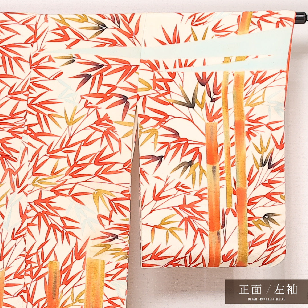 小紋 袷 身丈161cm 裄丈63cm 正絹 Aランク インフォーマル 広衿 Lサイズ 笹 クリーム系 HP 1221-13390
