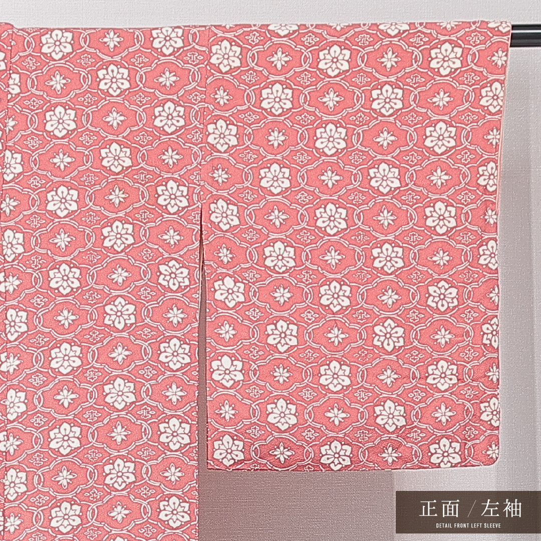 小紋 袷 身丈158cm 裄丈62cm 正絹 Cランク インフォーマル 広衿 Mサイズ 花菱 木瓜 赤系 HP 1221-15241