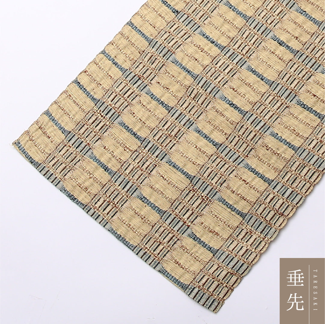 八寸名古屋帯 Sランク 帯丈339cm 正絹 全通 松葉仕立て 織り カジュアル 網代 ベージュ系 RP 1245-02658