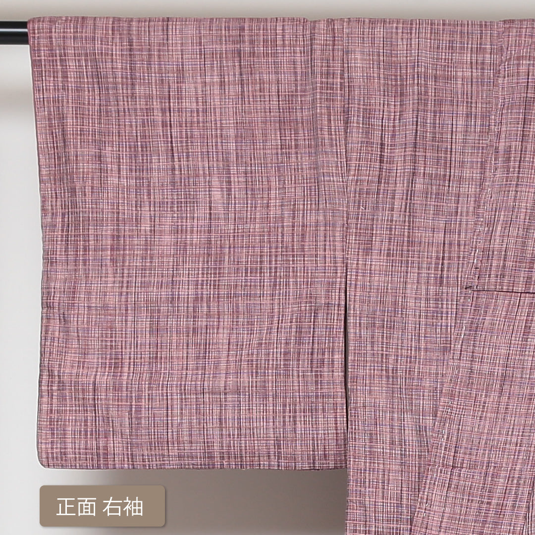 紬 袷 身丈150cm 裄丈65cm 正絹 Aランク カジュアル 広衿 Sサイズ 創作柄 ピンク系 RP 1223-03105