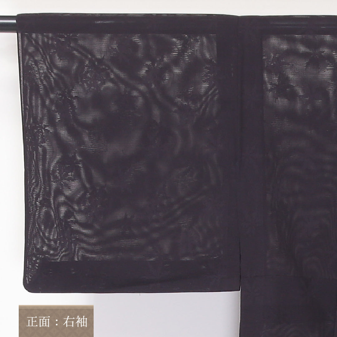 色無地 夏物 紗 身丈162cm 裄丈62cm 正絹 Aランク Lサイズ 広衿 インフォーマル 紋意匠 紅葉 紫系 1214-05253