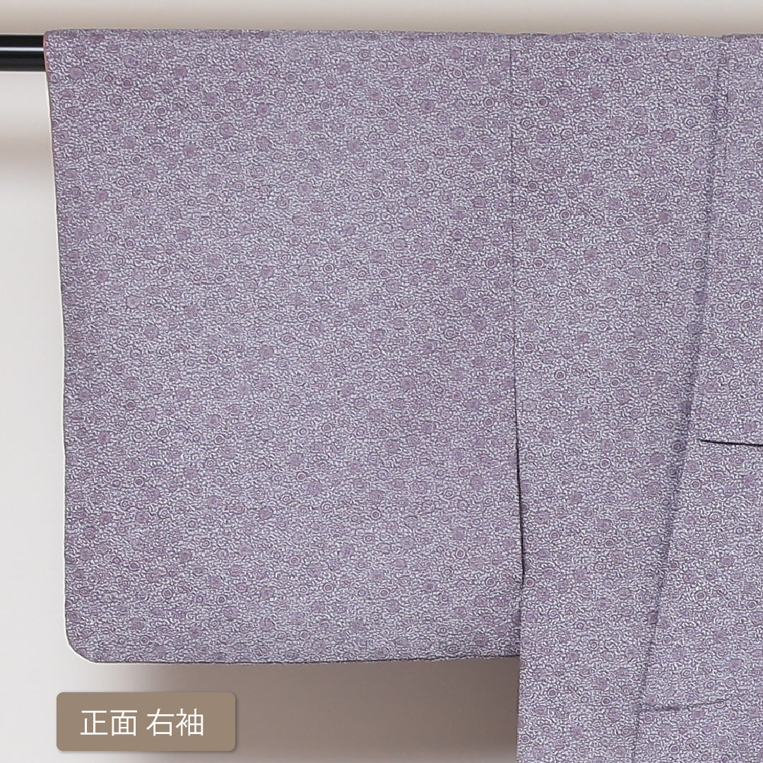 小紋 袷 身丈151cm 裄63cm 紫系 花柄 ボタニカル 洗える着物 Sランク 1215-01598-2220