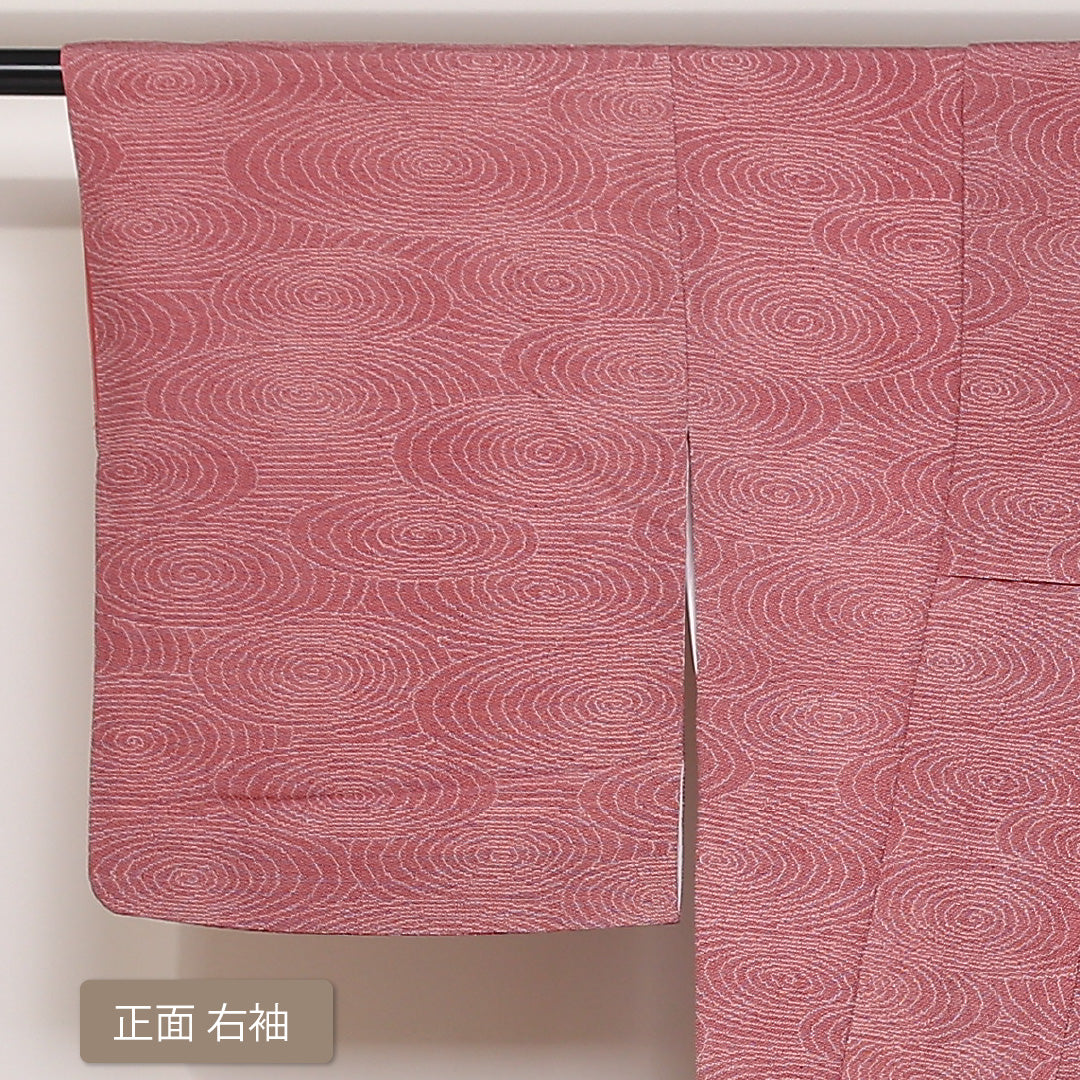 小紋 袷 身丈158cm 裄丈64cm 正絹 Sランク インフォーマル 広衿 Mサイズ 観世水 ピンク系 RP 1221-03115