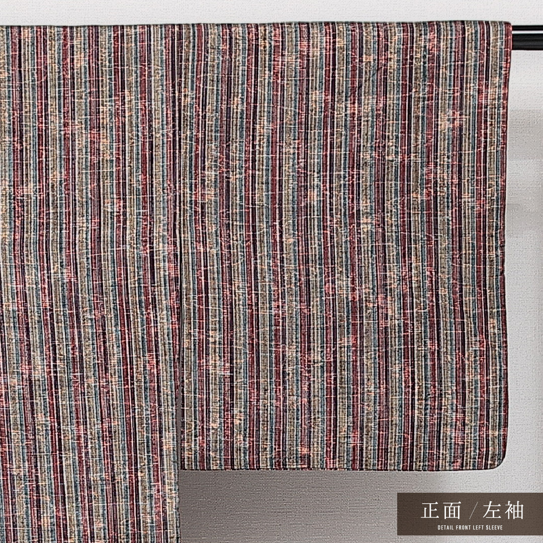真綿紬 袷 身丈153cm 裄丈62cm 正絹 Aランク カジュアル 広衿 Sサイズ 流水 縞 ピンク系 HP 1223-14319