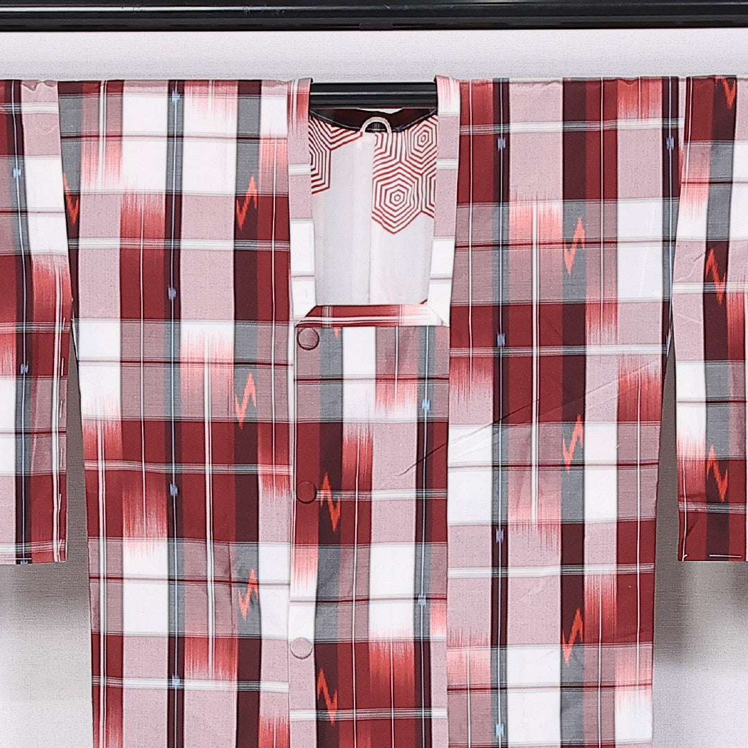 道行コート 身丈88cm 裄丈67cm M 正絹 Sランク 袷 紬 ポケットあり 格子 絣 1263-10799