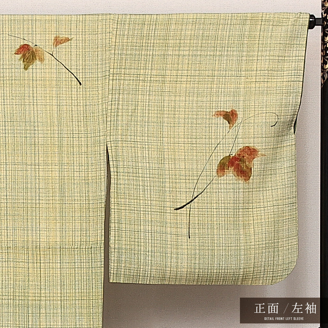 付下げ 袷 身丈163cm 裄丈67cm 正絹 Sランク インフォーマル 広衿 Lサイズ 桜 アイビー 緑系 RP 1218-14087