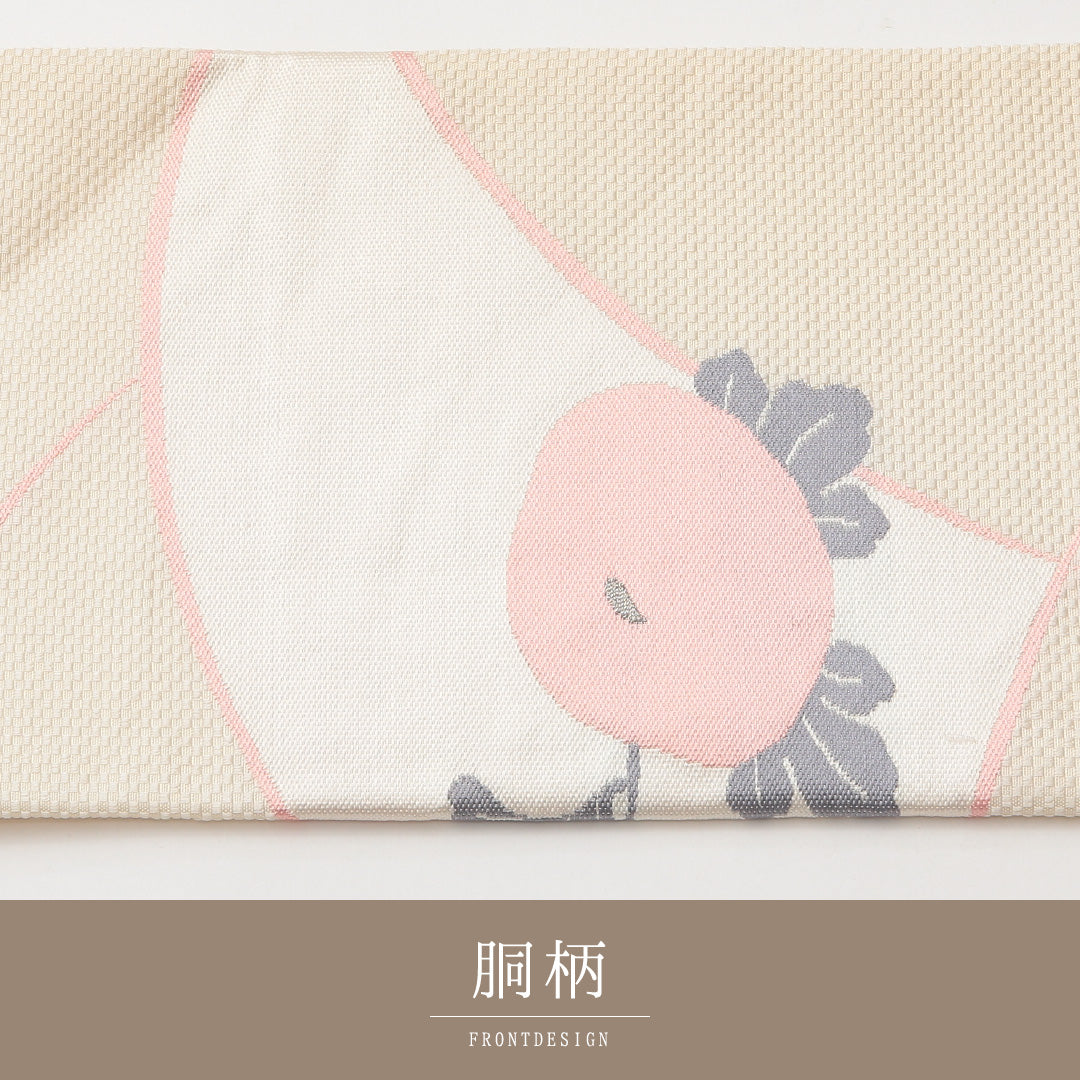 名古屋帯 六通 帯丈360cm カジュアル Sランク 正絹 琳派 花柄 白系 1224-02140