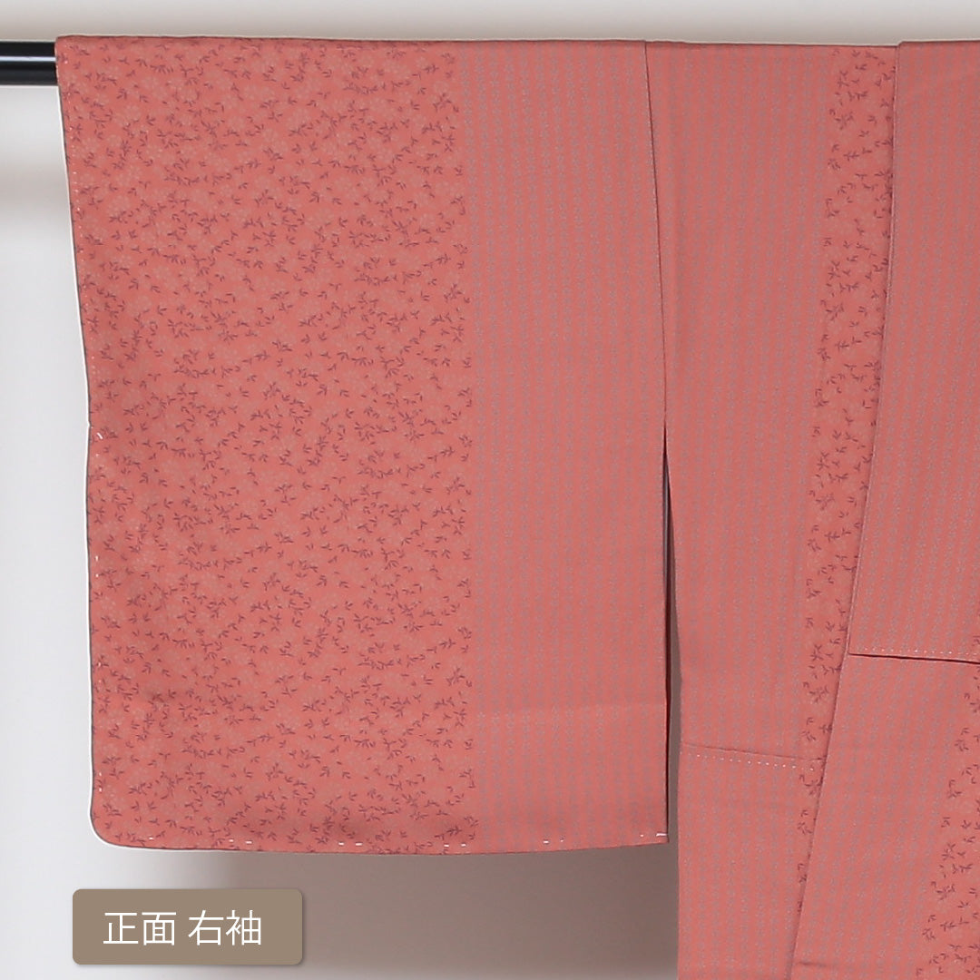 小紋 袷 身丈161cm 裄丈66cm 正絹 Sランク インフォーマル 広衿 Lサイズ 創作柄 朱系 RP 1221-01466