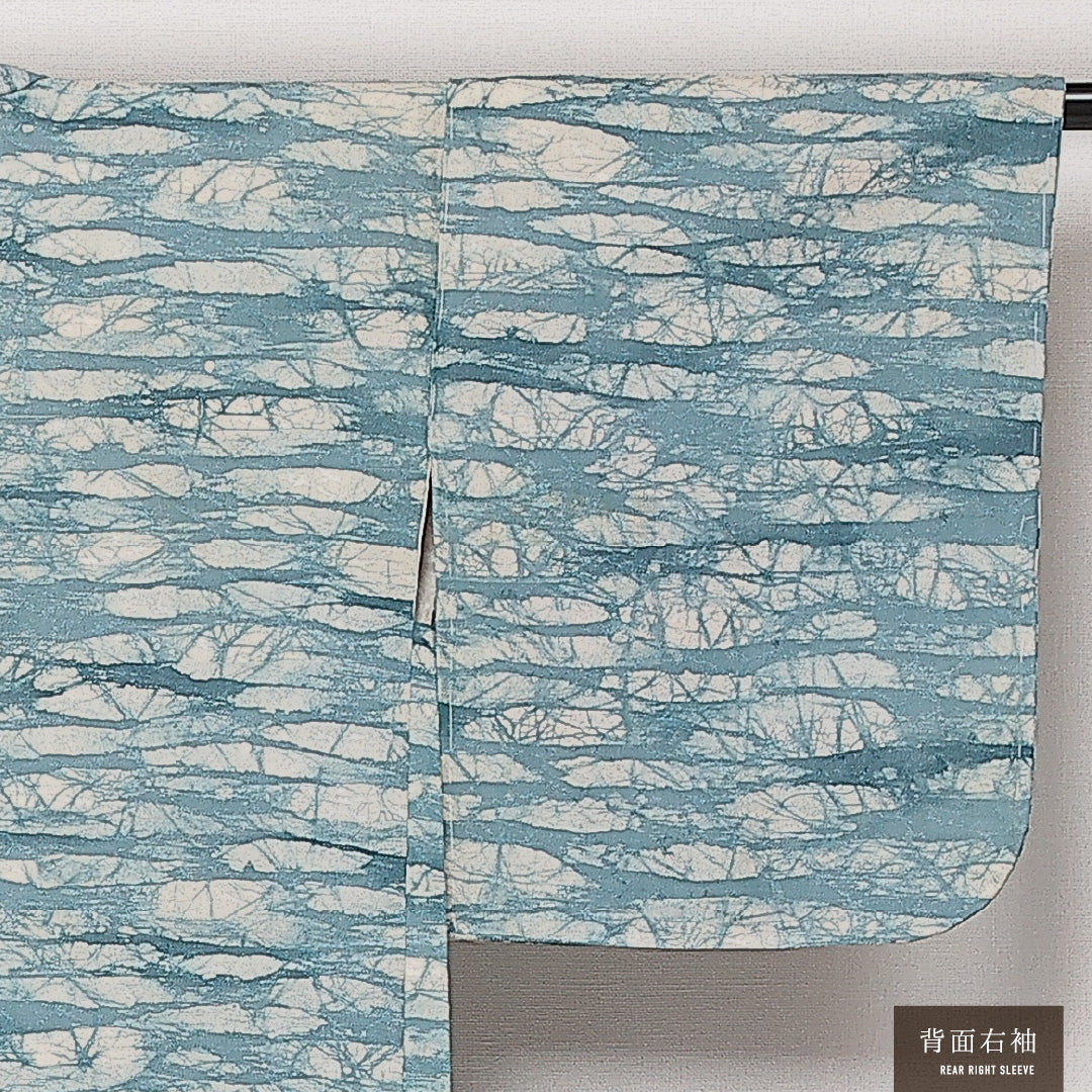 洗える着物 羽織 袷 身丈80cm 裄丈62cm ポリエステル Aランク カジュアル Sサイズ しつけ糸 創作柄 水色系 HP 1232-13875