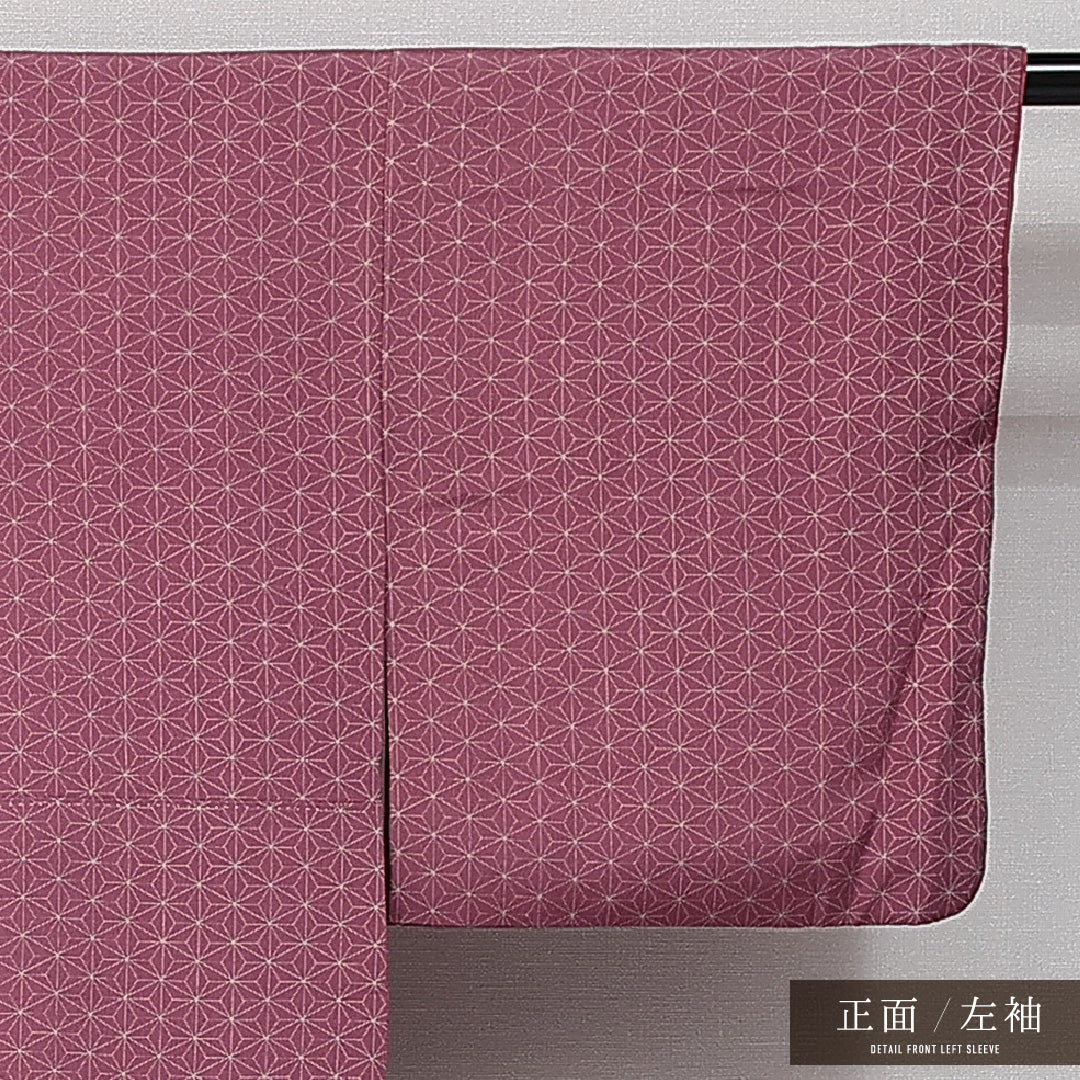 小紋 袷 身丈149cm 裄丈59cm 正絹 Sランク インフォーマル 広衿 XSサイズ 麻の葉 紫系 RP 1221-14328