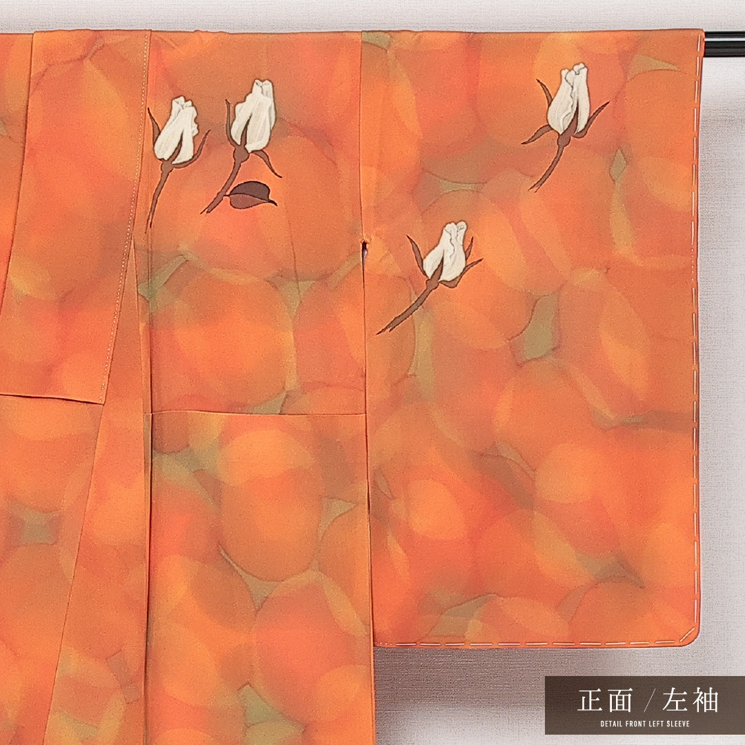 付下げ 袷 身丈161cm 裄丈61cm 正絹 Sランク インフォーマル 広衿 Lサイズ 薔薇 朱系 RP 1218-13971