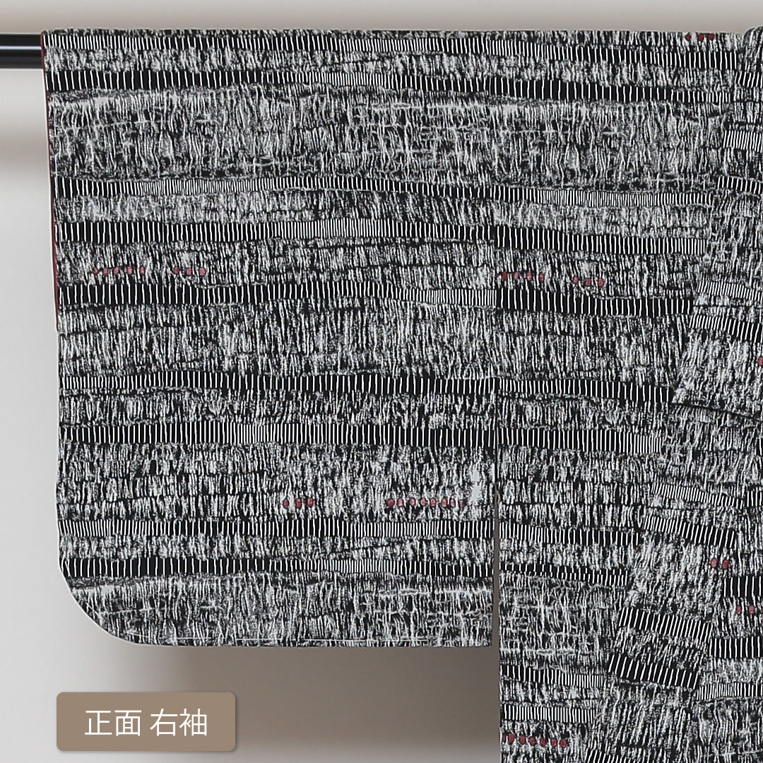 小紋 袷 身丈150cm 裄丈62cm 正絹 Sランク インフォーマル バチ衿 Sサイズ 抽象柄 黒系 RP 1221-01453