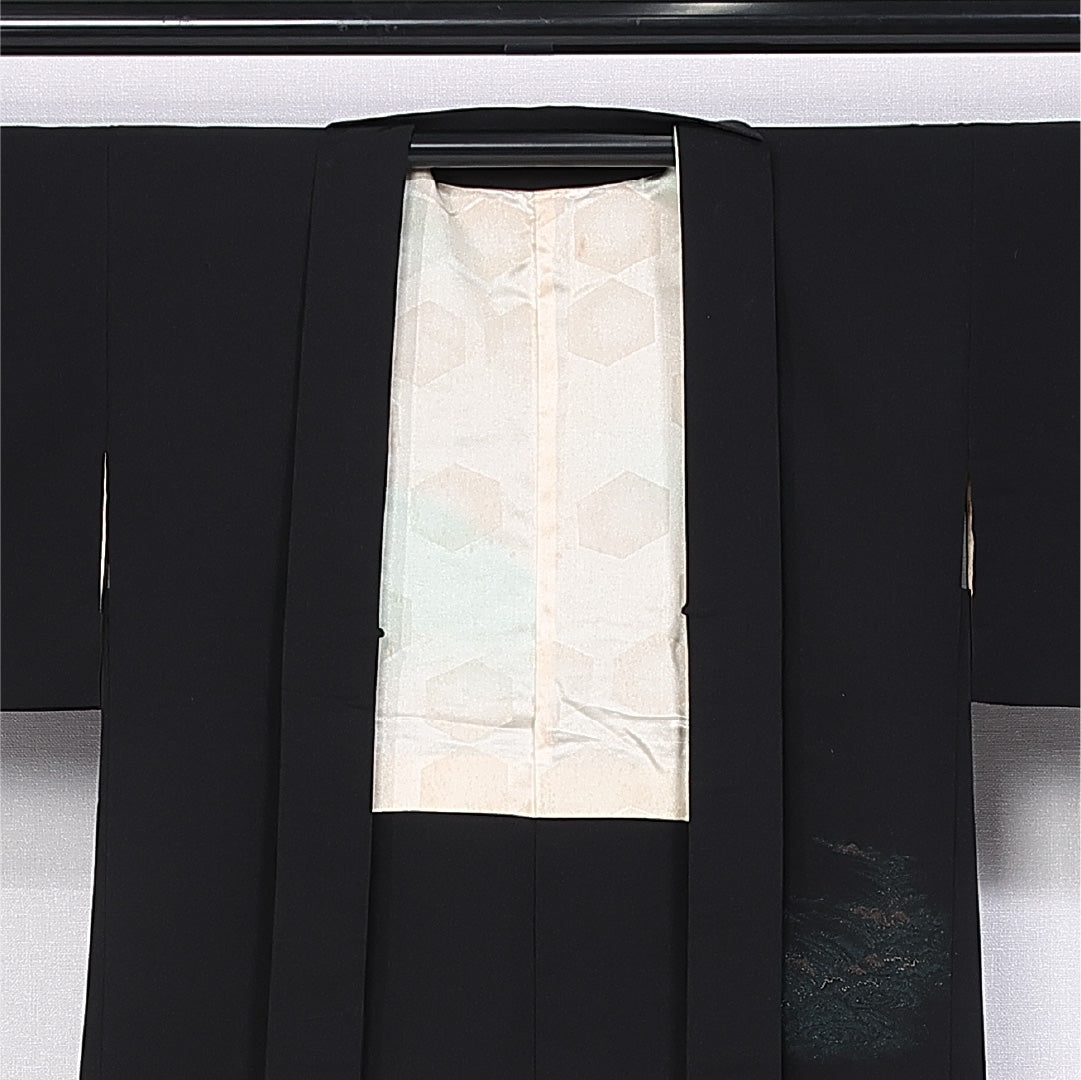 羽織 身丈78cm 裄丈62.5cm S 正絹 Aランク 袷 黒羽織 絵羽羽織 漆糸 山水 1217-11163