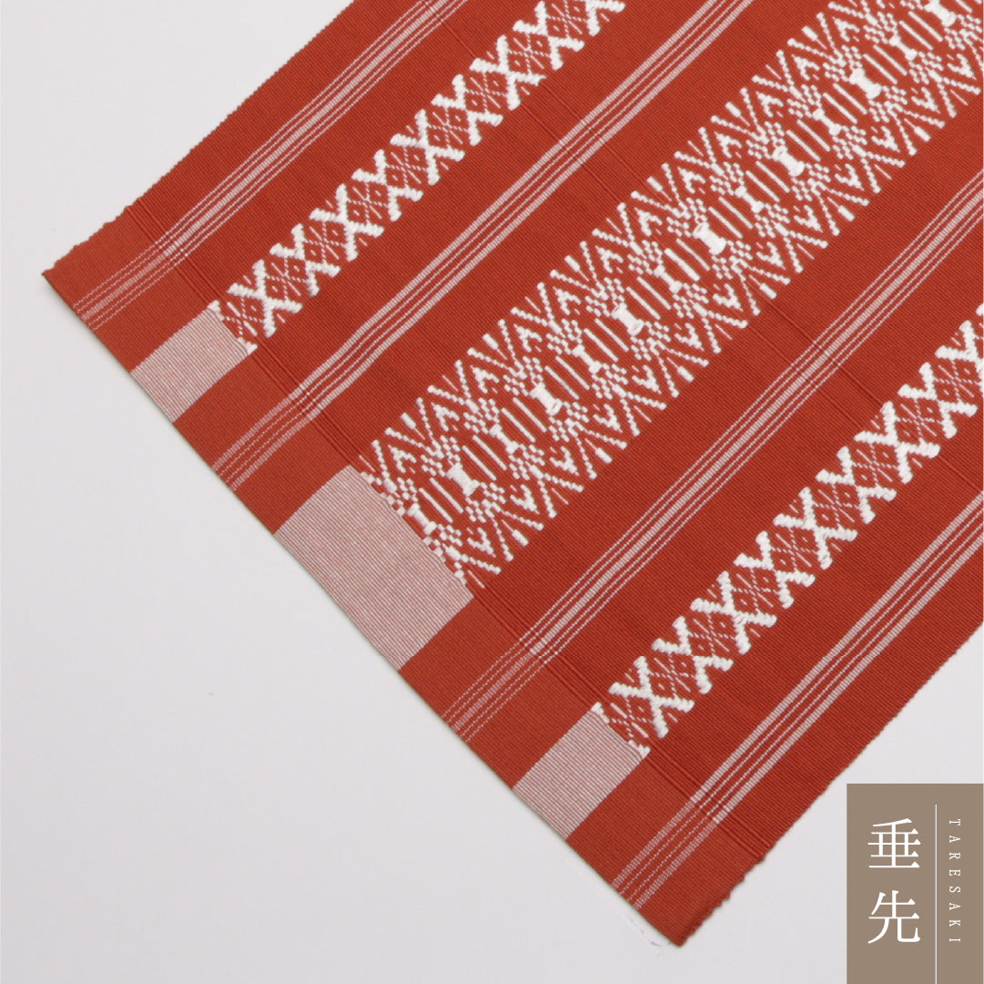 名古屋帯 帯丈396cm Aランク 開き仕立て 全通 正絹 本場筑前博多織 献上柄 セミフォーマル 朱系 1224-01545