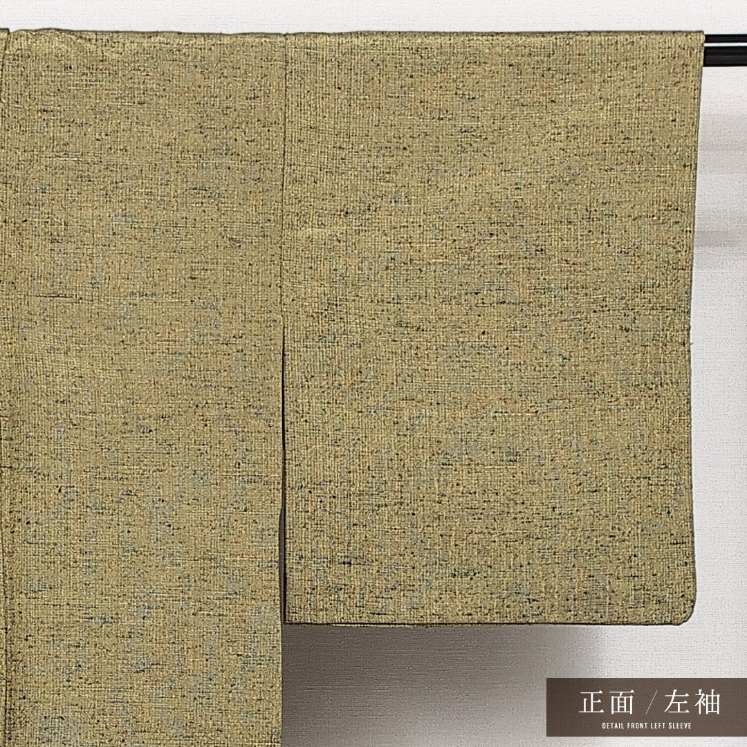 洗える着物 ウールの紬 単衣 身丈148cm 裄丈62cm ウール Sランク カジュアル バチ衿 XSサイズ 居敷当て 無地 黄系 RP 1223-14129