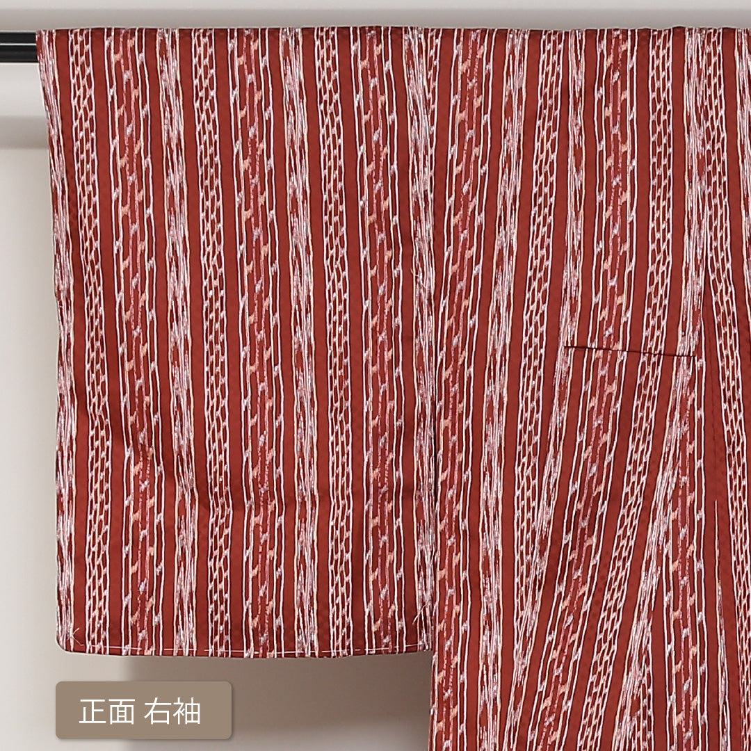 小紋 袷 身丈161cm 裄63cm 赤系 創作 洗える着物 Sランク しつけ糸 1215-01657-2412