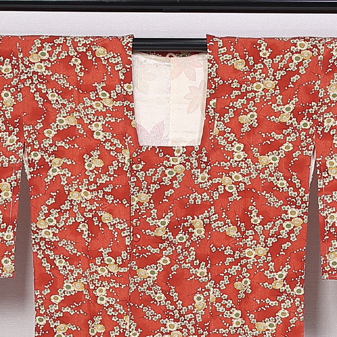 道行コート 袷 身丈84cm 裄丈62cm 正絹 Aランク セミフォーマル Sサイズ 梅 朱系 HP 1237-10290