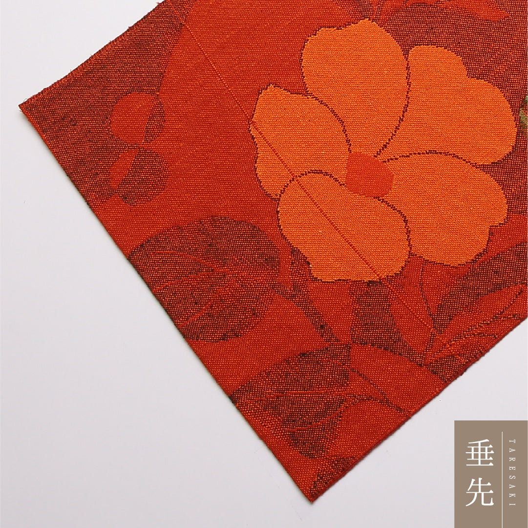 八寸名古屋帯 Sランク 帯丈362cm 正絹 六通 松葉仕立て 織り カジュアル 紬 芙蓉 朱系 LP 1245-01760