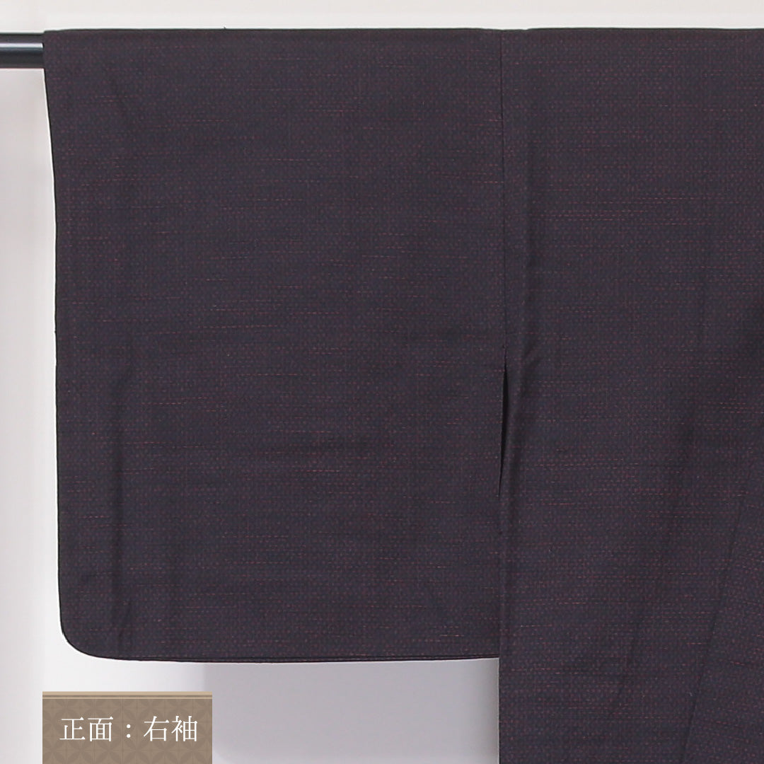 紬 単衣 身丈152cm 裄62.5cm 正絹 十字絣 肩当て 真綿紬 黒系 Aランク 1216-01090