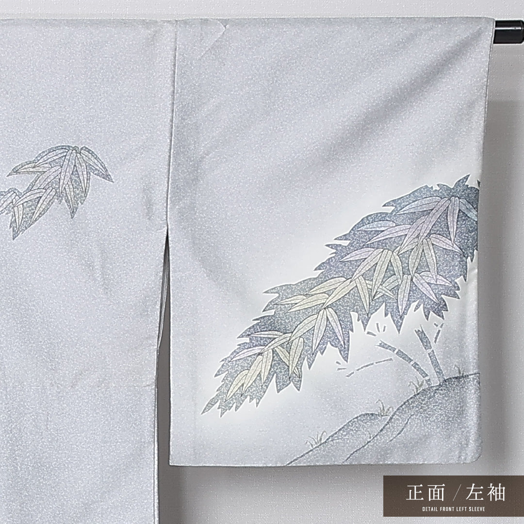 訪問着 袷 身丈161cm 裄丈67cm 正絹 Sランク セミフォーマル 広衿 Lサイズ 濱屋修一郎 作家物 落款 笹 グレー系 RP 1217-12391
