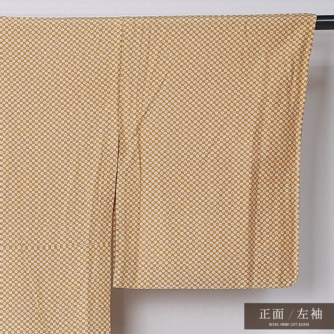 小紋 単衣 身丈150cm 裄丈65cm 正絹 Sランク インフォーマル 広衿 Sサイズ 花柄 茶系 RP 1221-12227