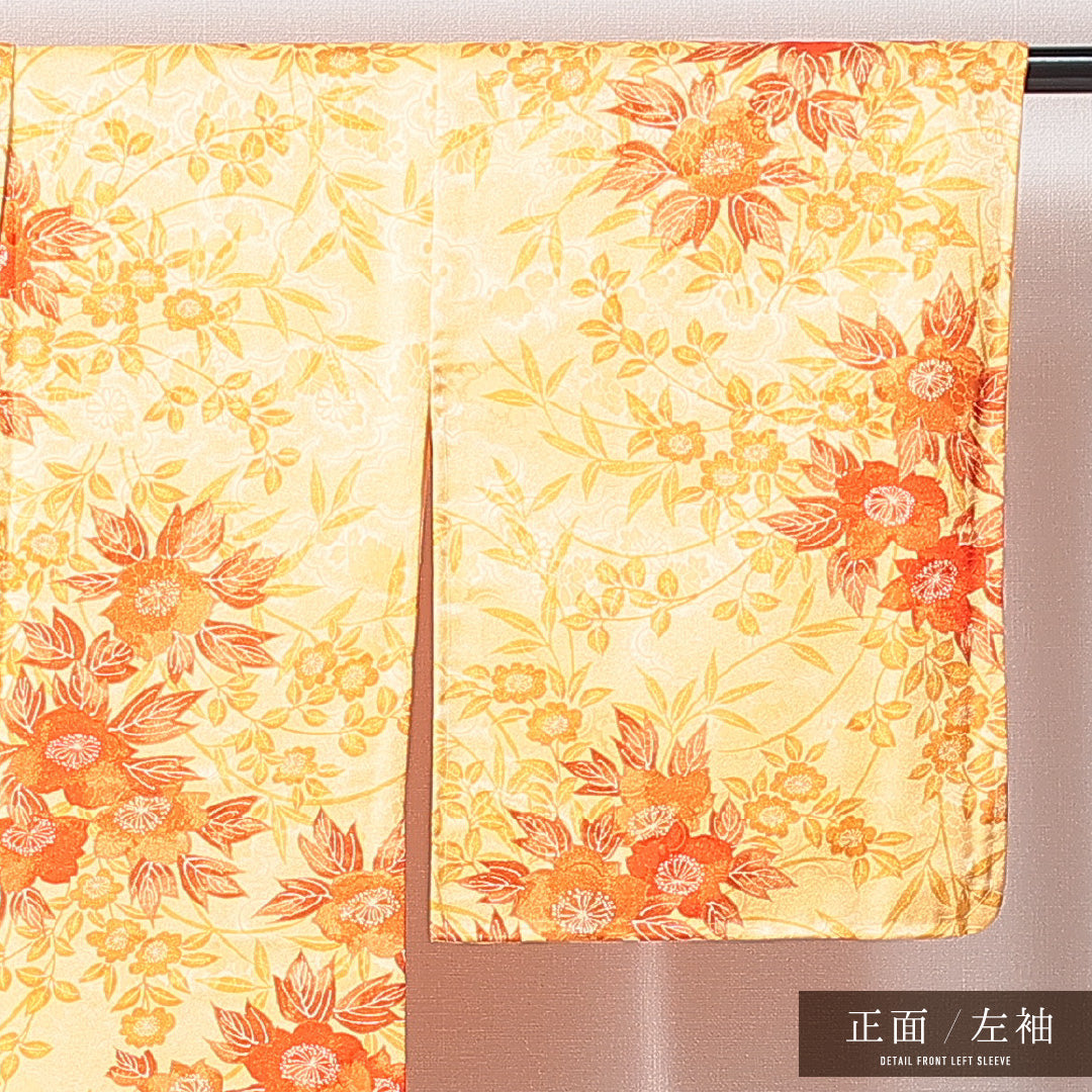小紋 袷 身丈153cm 裄丈64cm 正絹 Sランク インフォーマル 広衿 Sサイズ 桜 黄系 RP 1221-14918