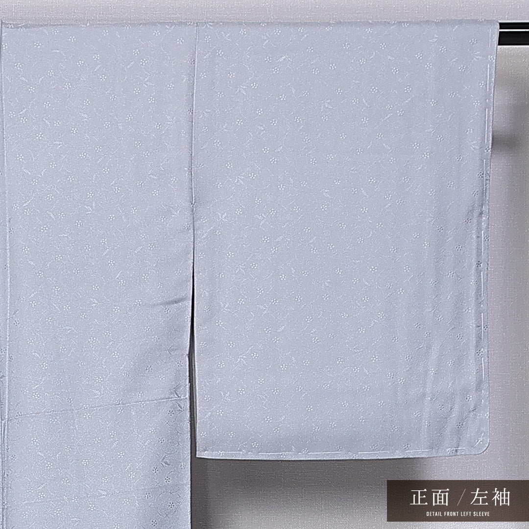 色無地 袷 身丈154cm 裄丈61cm 正絹 Bランク 一つ紋 紋意匠 (花柄) セミフォーマル 広衿 Sサイズ 加賀友禅 藤村加泉 作家物 落款 無地 グレー系 RP 1219-11221
