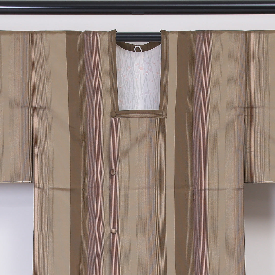 未使用品 道行コート 袷 身丈86cm 裄丈66cm 正絹 Nランク セミフォーマル Mサイズ ガード加工 縞 茶系 RP 1237-05857