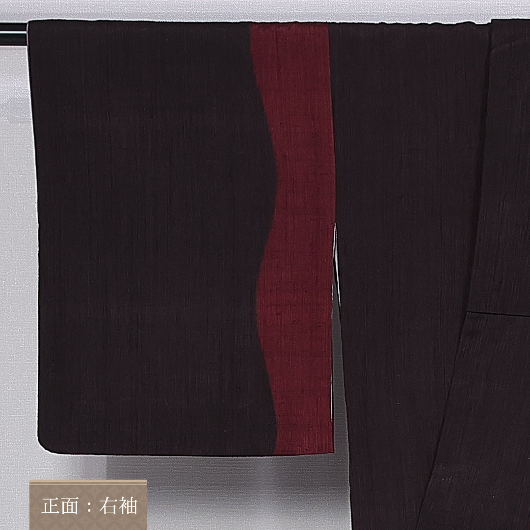 紬 身丈160cm 裄丈63.5cm L 正絹 Aランク 袷 広衿 よろけ縞 真綿紬 1216-10516