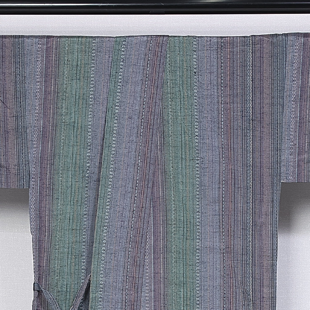 道中着 単衣 身丈87cm 裄丈67cm 正絹 Sランク Lサイズ 縞 グレー系 RP 1236-10234