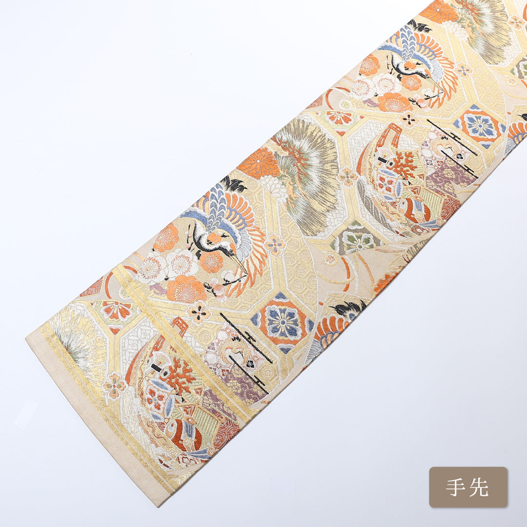 アンティーク 丸帯 帯丈406cm 全通 仕立て上がり フォーマル Cランク 宝船 金系 1223-00822-521 1223-00822