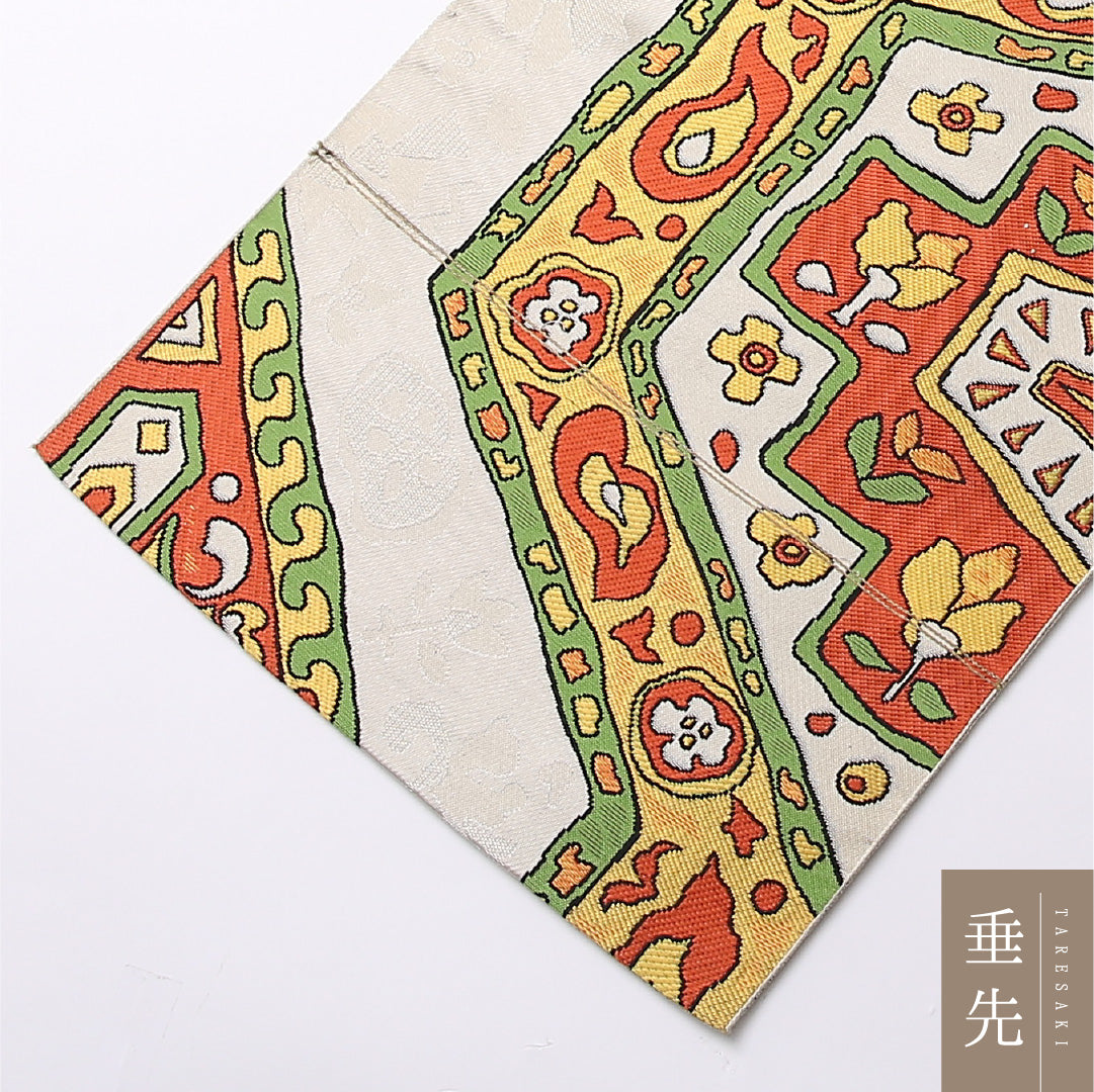 夏物 名古屋帯 六通 帯丈354cm カジュアル Nランク 正絹 独創的 芸術的 多色系 1224-02700