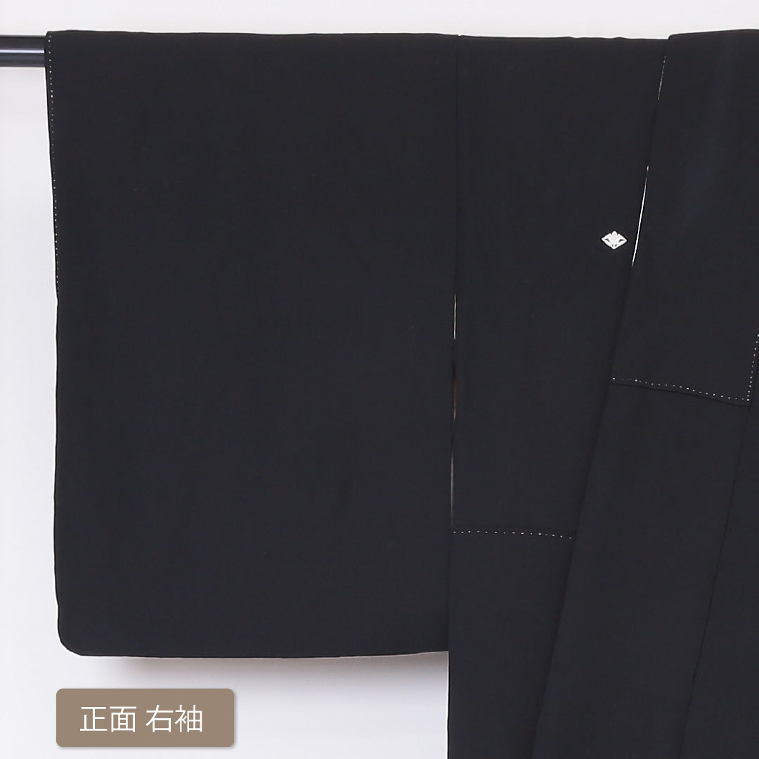 黒留袖 身丈158cm 裄丈63cm 袷 五つ紋 正絹 Aランク 広衿 比翼仕立て 橘菱 松 鴛鴦 1211-F0206