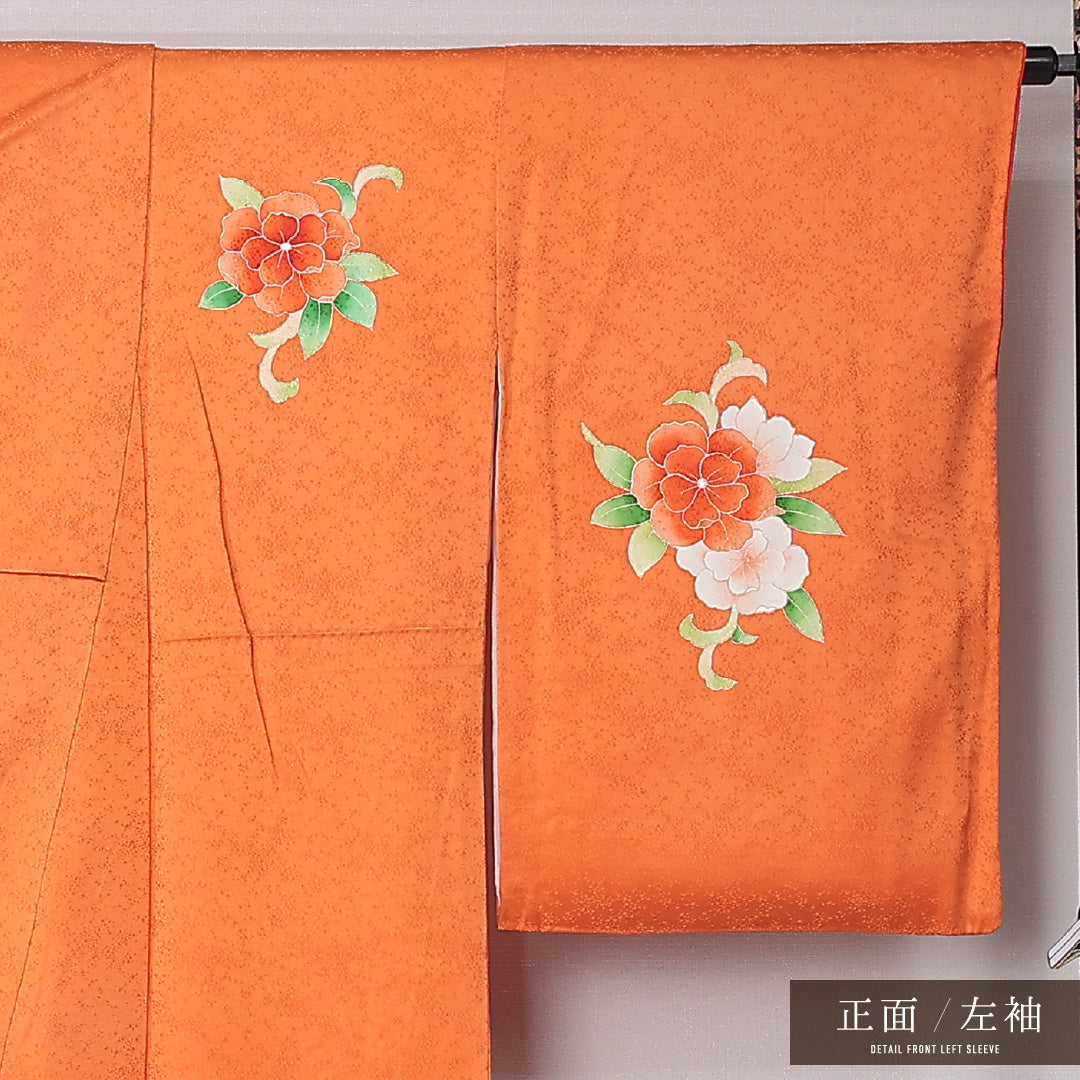 付下げ 袷 身丈162cm 裄丈66cm 正絹 Aランク インフォーマル 広衿 Lサイズ 刺繍 牡丹 朱系 RP 1218-12439
