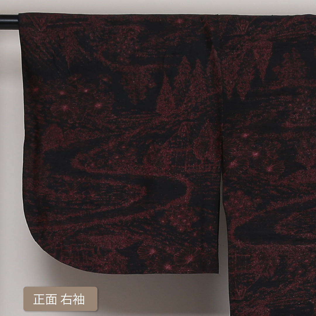 夏物 小紋 紗 身丈148cm 裄丈64cm 正絹 Sランク インフォーマル 広衿 XSサイズ 茶屋辻 黒系 RP 1221-01380