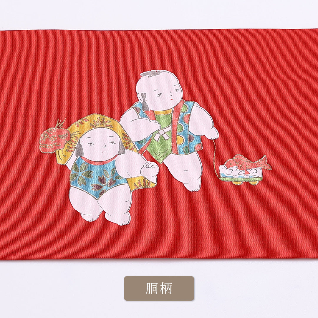 新古品 名古屋帯 帯丈363cm ポイント柄 名古屋仕立て Nランク カジュアル 唐子 レトロ 塩瀬 ポリエステル 赤系 1224-01223