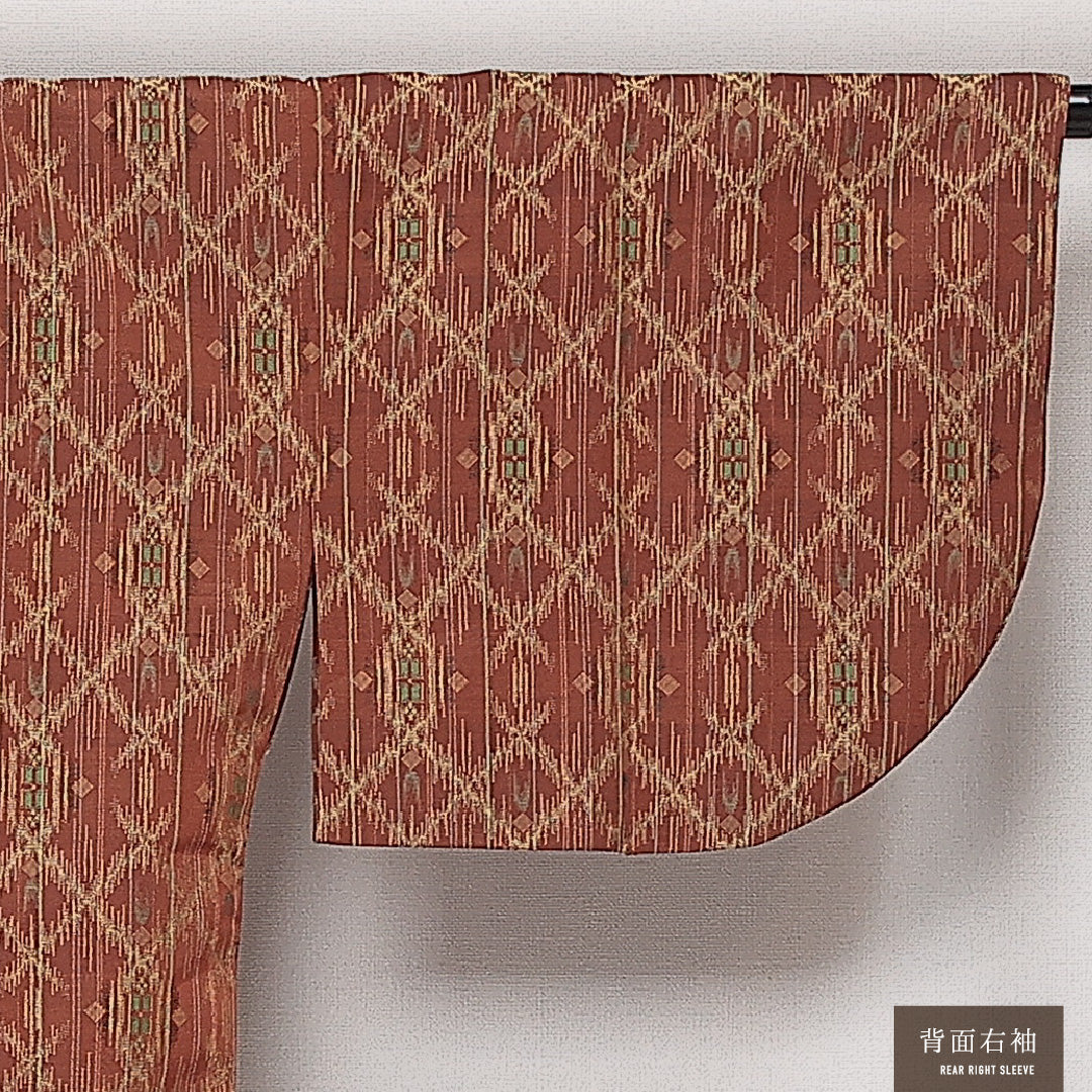 洗える着物 道中着 袷 身丈79cm 裄丈65cm ポリエステル Sランク インフォーマル Mサイズ 菱 茶系 RP 1236-13826