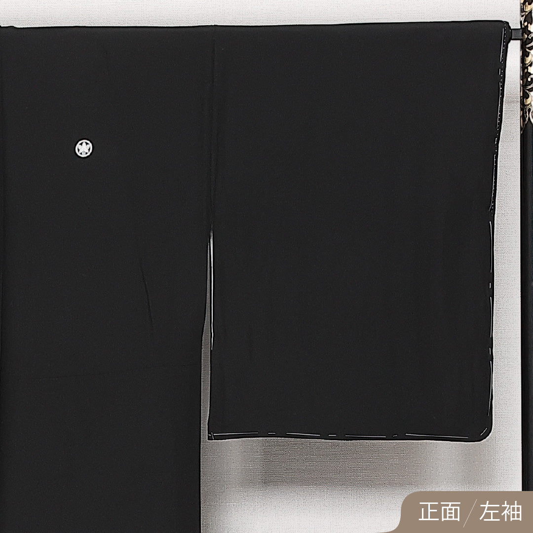 黒紋付 五つ紋 丸に立ち沢瀉 身丈164cm 裄丈67cm Sランク ポリエステル 洗える着物 袷 広衿 L フォーマル 黒系 1299-F0597