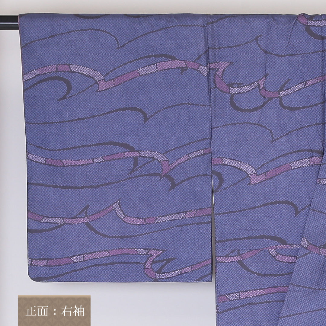 小紋 袷 身丈156cm 裄丈63cm 正絹 Aランク インフォーマル 広衿 Mサイズ 創作柄 紫系 RP 1221-03360