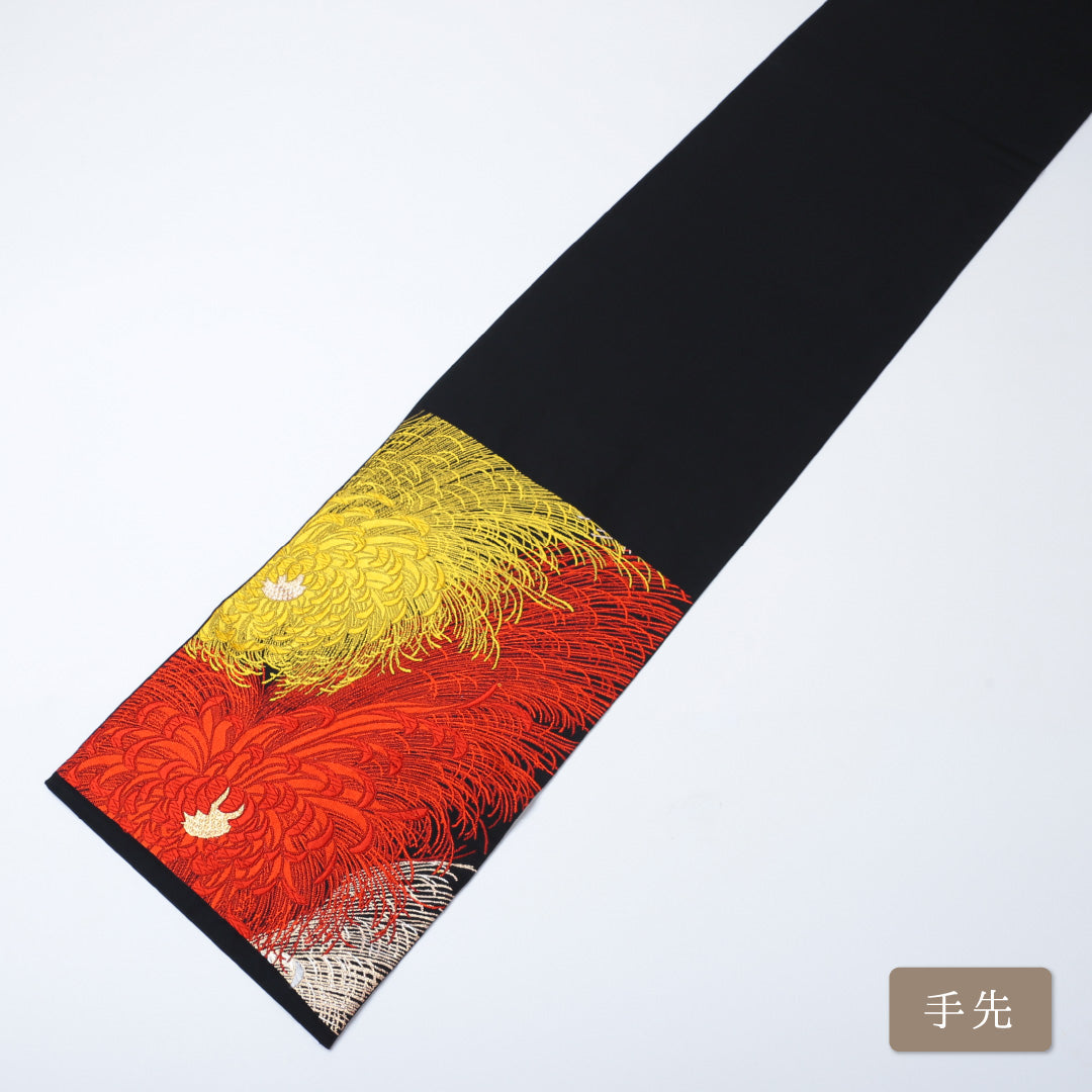 袋帯 帯丈424cm 六通 仕立て上がり フォーマル Sランク 菊 金糸 銀糸 黒系 122300607210